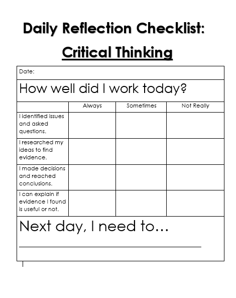 critical thinking observation checklist